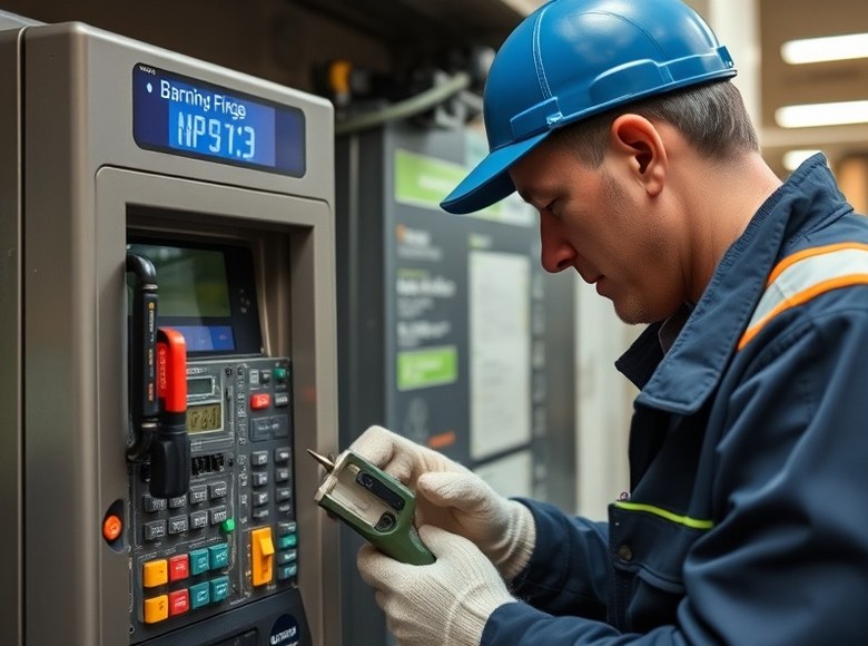 Técnico realizando el mantenimiento de un cajero automático